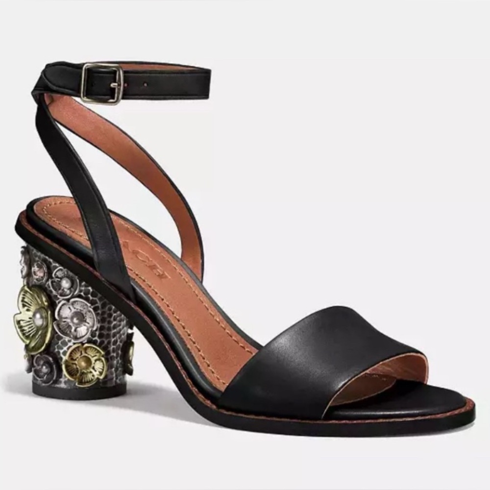 🥀 Coach Tea Rose Black Heels/Sandals